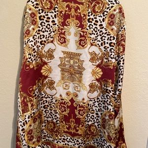 Satiny top from Shein. While, gold, burgundy and black. Size 3X